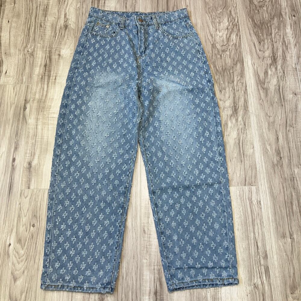 Unique Ripped Jeans Women's with Floral Cut-Out Design Unbranded Size W30 L27